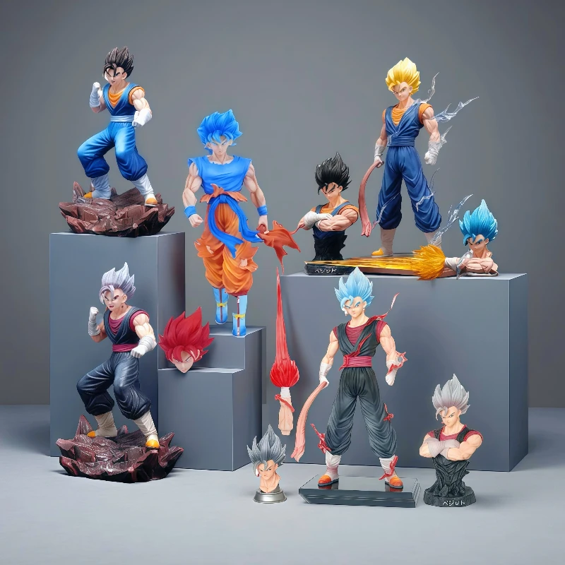 

Anime Dragon Ball Figures Son Goku Super Saiyan One HB Vegetto Three-headed Action Figures PVC Model Collectible Figurine Toys