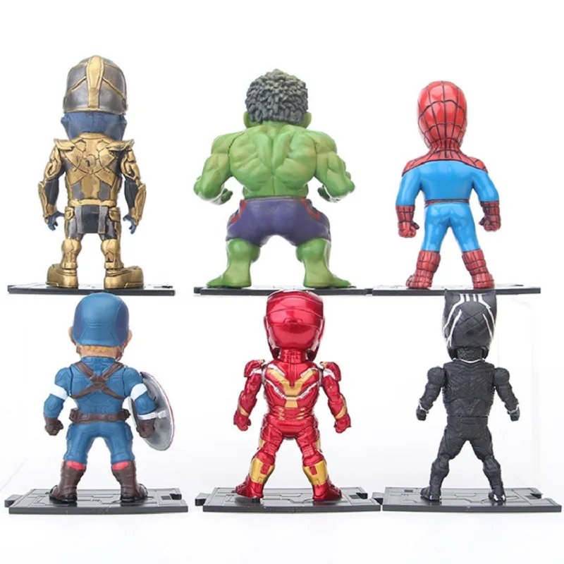 6 قطعة/المجموعة الرجل الحديدي سبايدرمان هالك كابتن أمريكان بلاك بانثر ثانوس عمل الشكل جمع نموذج اللعب حلية