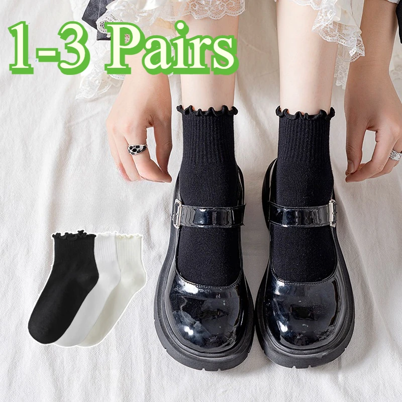 

1-3 Pairs Cotton Ruffle-edge Socks Women Sweet Lolita Cute Kawaii Korean Ankle Socks Girls Japanese Style Jk Solid Color Socks