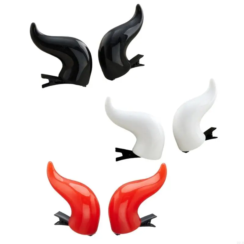 2PCS Devil Horn Hair Clip Set for Adult Kids Novelty Dark Series Horn Side Clip Halloween Party Costume Hairpin All Age