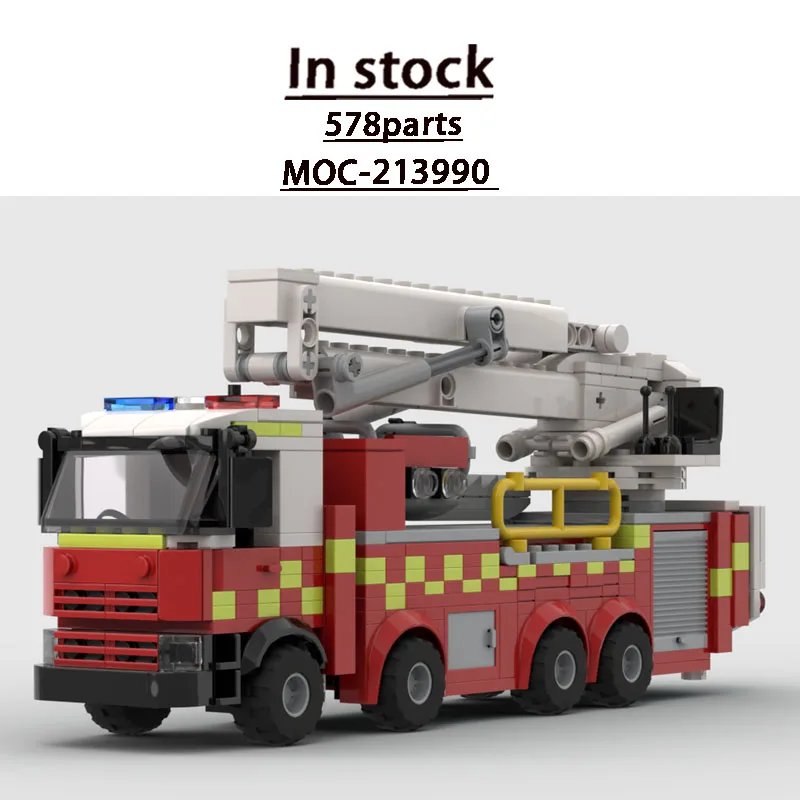 

MOC-213990 Traffic Rescue Aerial Cable Car Fire Truck Ladder Platform Building Blocks 578parts Boys Children's Birthday Toy Gift