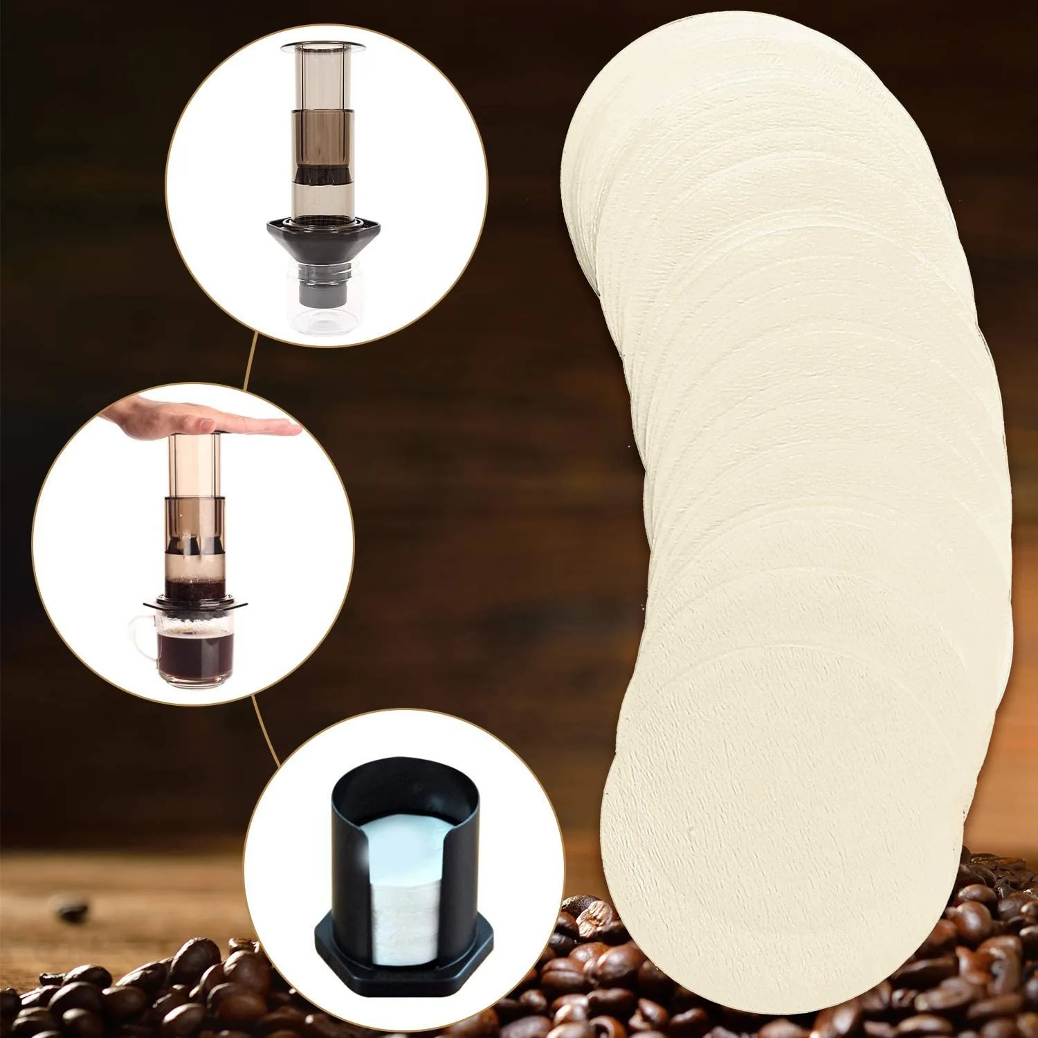 500 Pcs Replacement Paper Filters Round Coffee Maker Filters Disposable for Aerobie Aeropress Coffee and Espresso Makers HGC