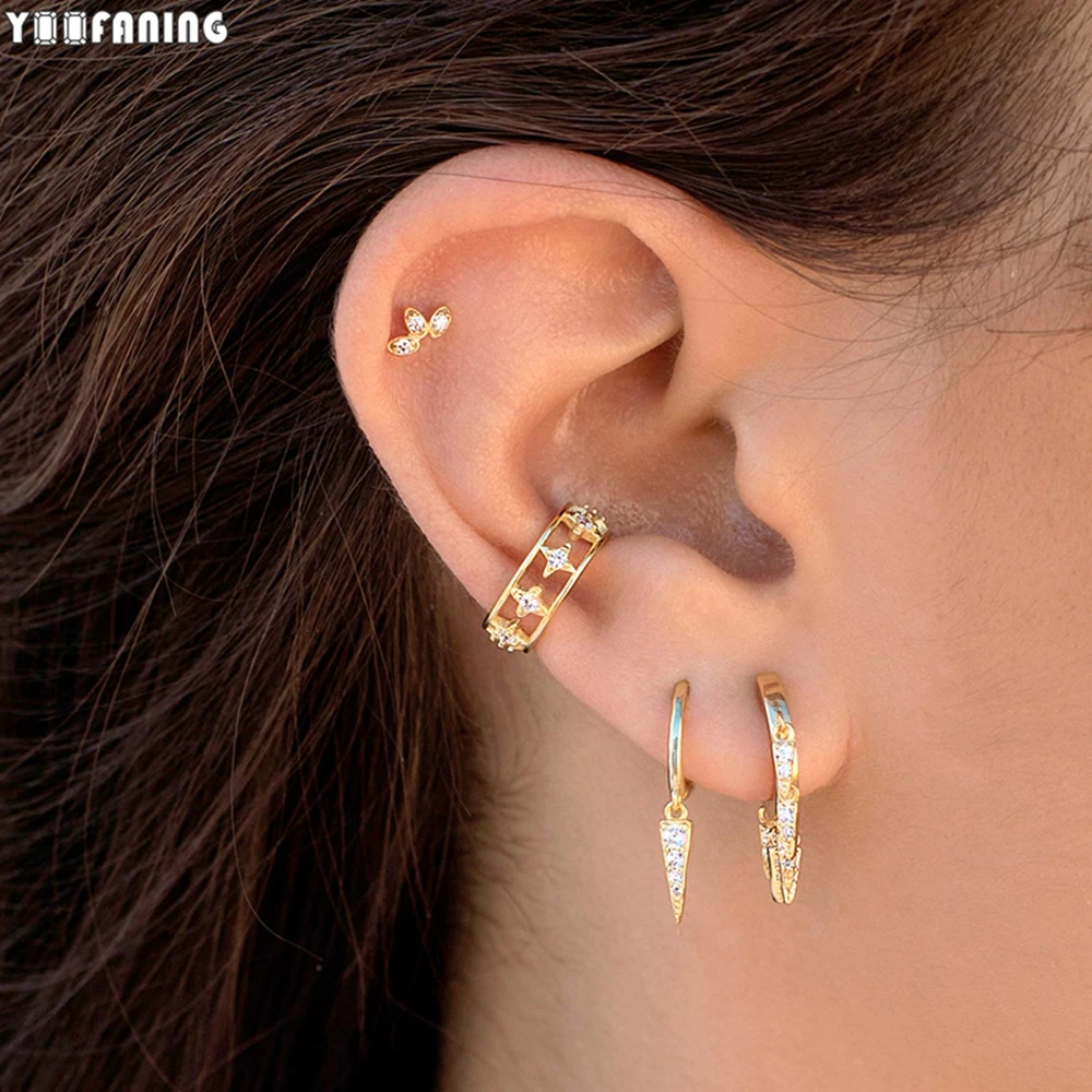 925 Sterling Silver Ear Needle Exquisite Minimalist  Hoop Earrings Pointed Pendant Design Classic Earring for Women Jewelry Gift