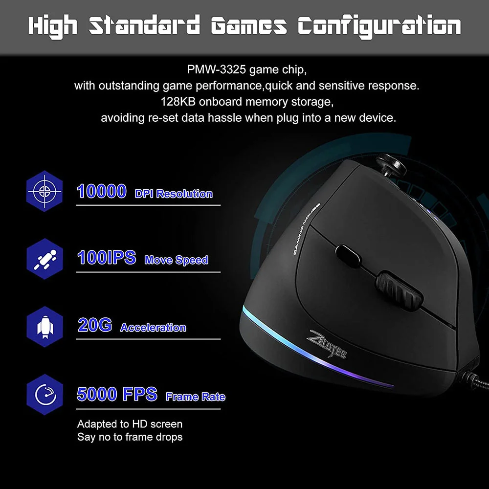 SeenDa Vertical Gaming Mouse Wired RGB Ergonomic Mouse USB Joystick Programmable Gaming Mice for PC Computer Gamers