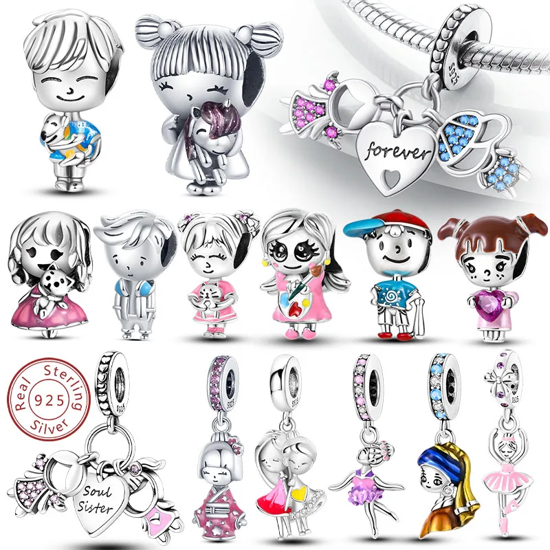 Abalorios de plata de ley 925 originales, cuentas para niño, niña, madre, colgante para pulsera, collar, regalo de joyería para mujer