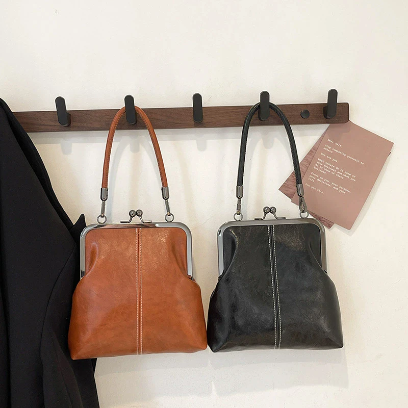 Elegante Clip Lock Umhängetasche Große Kapazität PU Leder Umhängetasche Einfarbig Retro frauen Kleine Handtasche – Detail 16