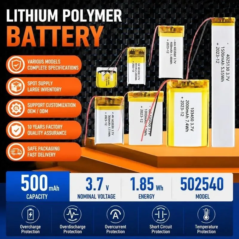 100pcs 502525 502535 502540 503030 503759 Polymer lithium battery 3.7V high capacity