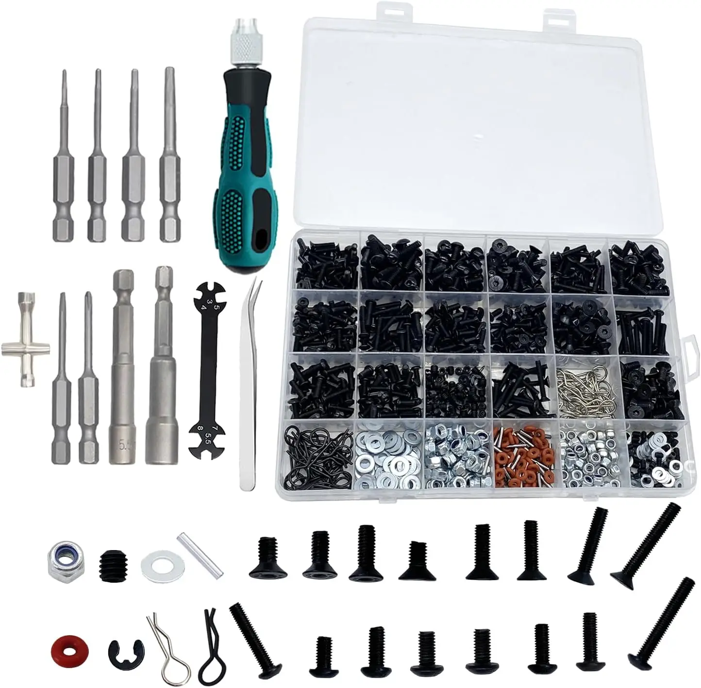

1000pcs RC Screw Kit with Screwdrivers for 1/8 1/10 1/12 1/16 Scale Cars Trucks Crawler Accessories