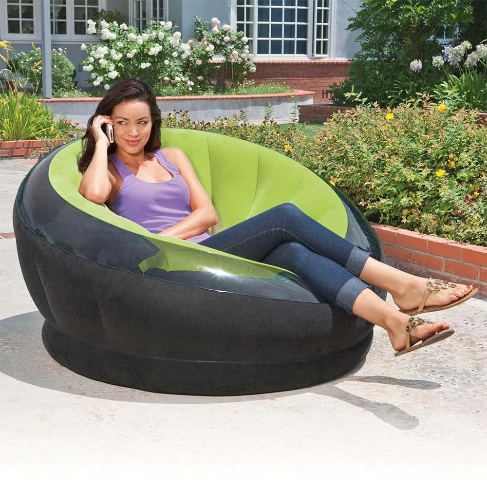 Inflatable Empire Chair Portable Foldable Modern Durable 2‑Ply Laminate Velvety Flocked Surface For Camping
