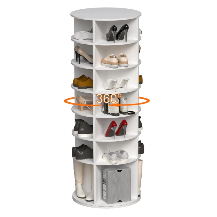 Rotating Shoe Rack Tower, 7-Tier Spinning Shoe Rack, Free Standing 360° Revolving Shoe Organizer, High Bottom Design Shoe Tower