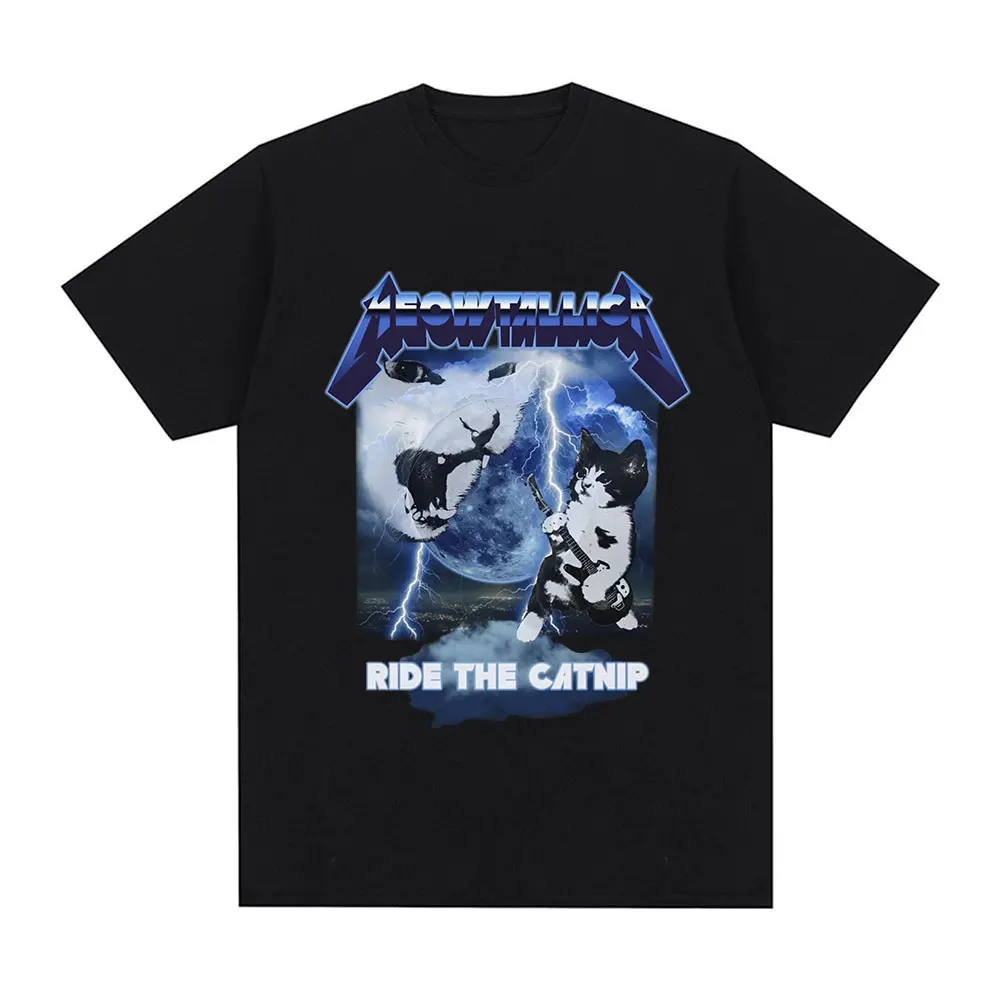 Meowtallica Women's Funny Cat Expression Pack T-shirt Heavy Metal Rock Cat Shirt Casual Fashion Loose Top Graphic T Shirts Y2K