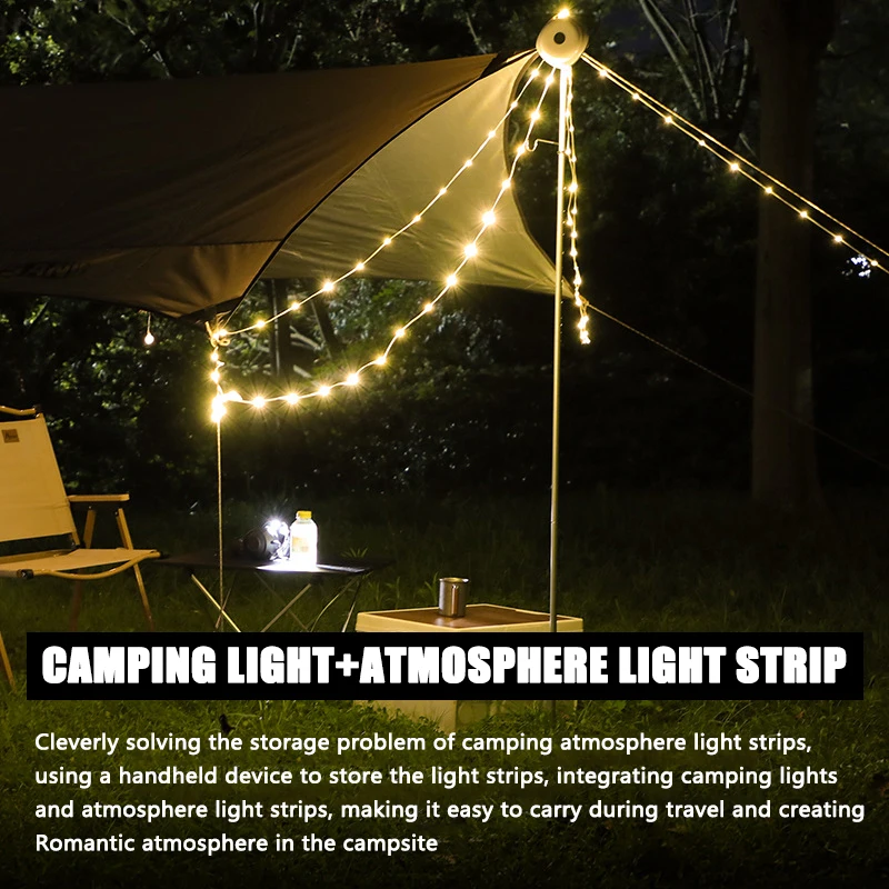 Tira de lámpara LED para acampada, lámpara impermeable IPX4, recargable tipo C, decoración de jardín al aire libre, habitación de tienda, 10M de longitud