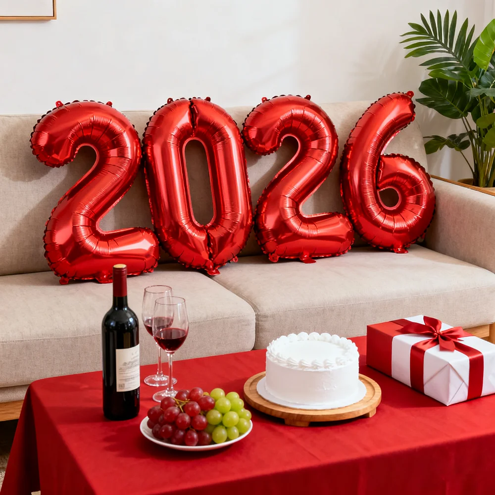 4 قطعة/المجموعة السنة الجديدة 2026 الذهب الفضة الأحمر الأخضر الأرجواني 40 بوصة عدد بالونات عيد ميلاد السنة الجديدة الديكور 2026