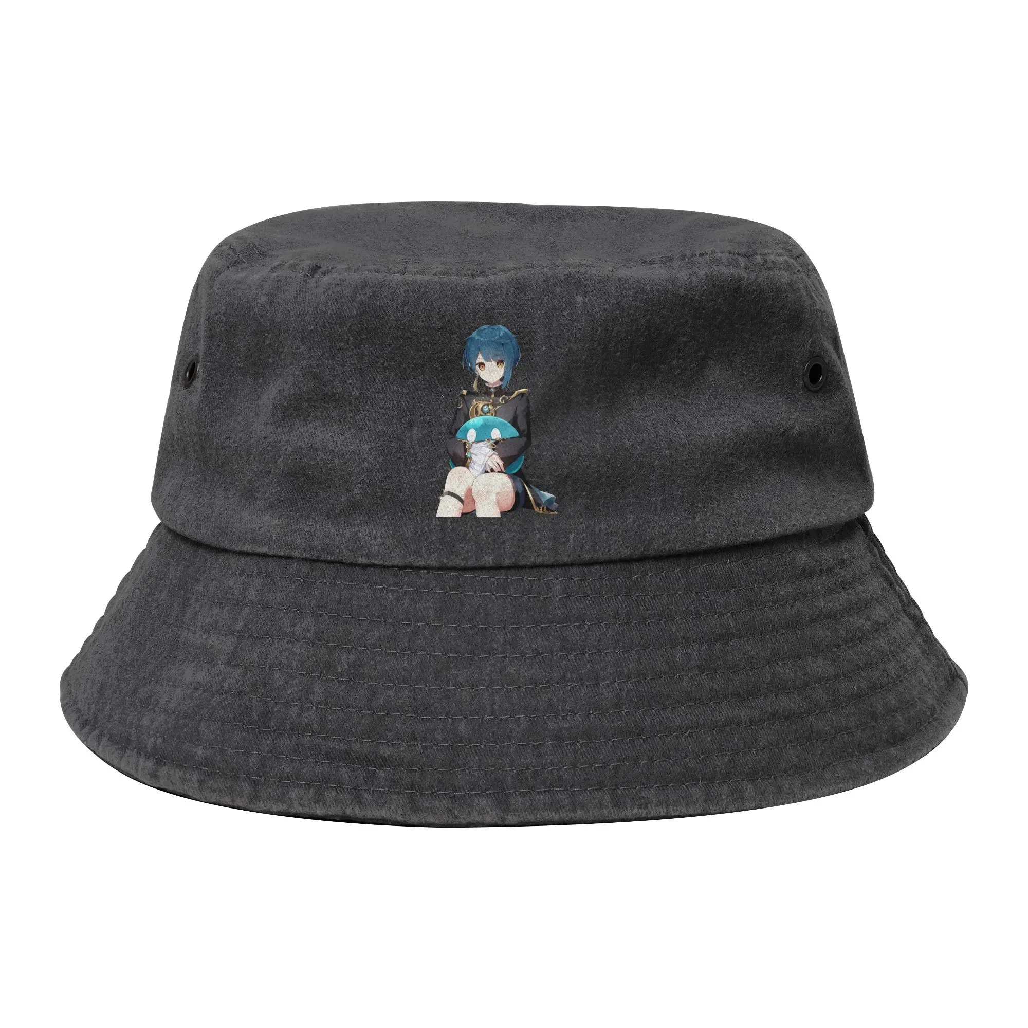 Xingqiu Genshin Impact Bucket Hats for Women Men Vocation Anime Game Distressed Washed Floppy Hat for Outdoor Fisherman Caps