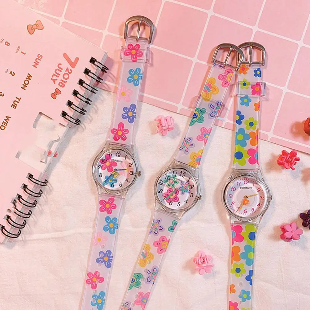 Reloj de Flores de Color para niña, estudiantes de secundaria, moda coreana, lindo reloj de gelatina para niños, reloj de gelatina de caramelo para niñas, T3L5