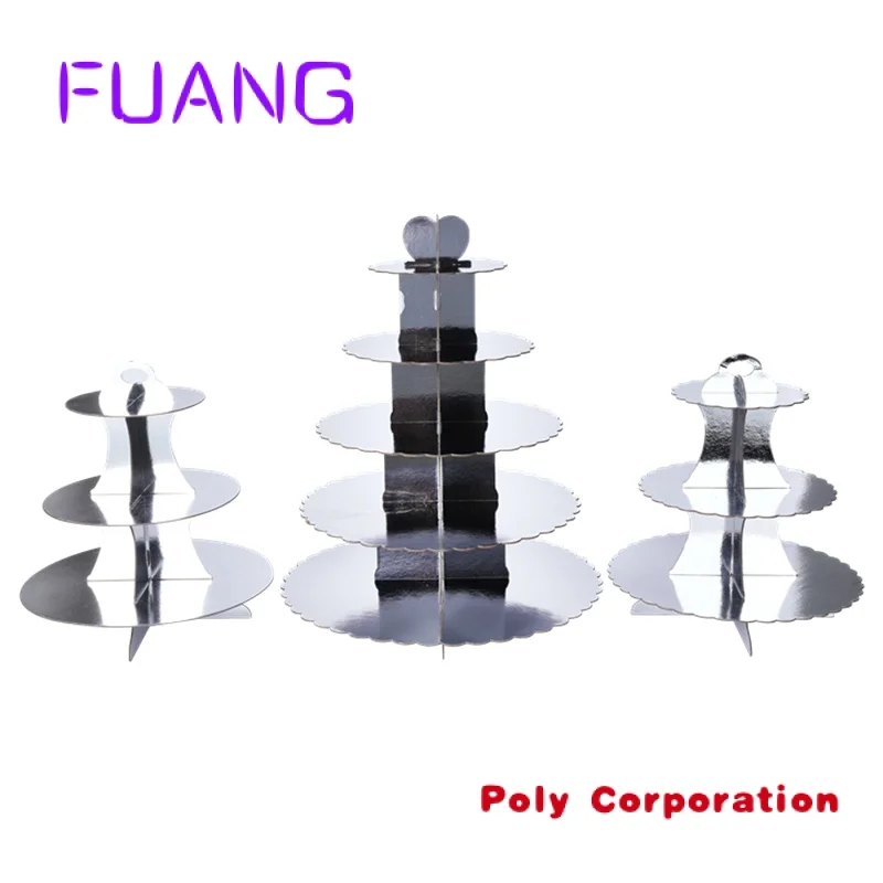 Custom  Different Pole Three and Five Tier Metal Paper Cake Holder Stand for Dessert Table