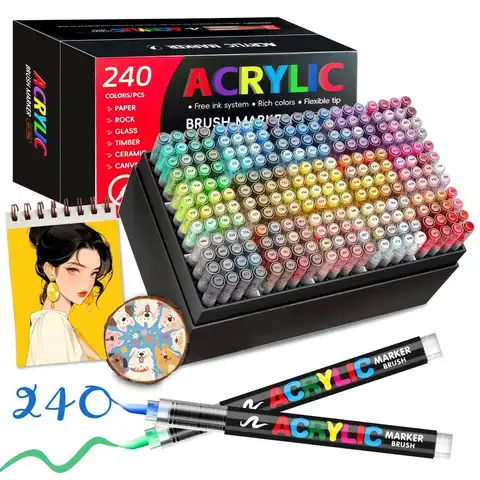 12-366 Colors Acrylic Paint Pen Markers Acrylic Felts Brush Tip Paint Markers For  Wood Rock Painting Canvas Gift DIY Crafts