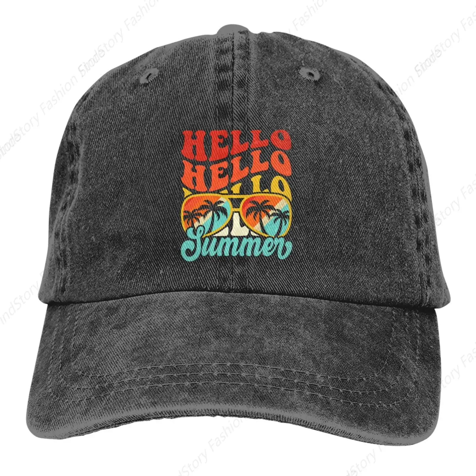 

Hello Summer Baseball Cap Unisex Vintage Trucker Denim Hat Adjustable Cowboy for Men Women Casual Hip-hop Sports