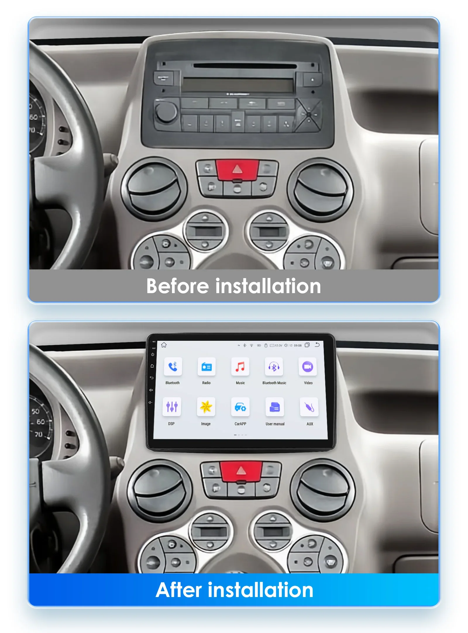 Autoradio voor Fiat Panda 2003-2012 met de Spiegelverbinding van de Draadloze Carplay Androïde Auto, Autoradio met de Hifischerm Bluetooth RDS/FM CANBUS