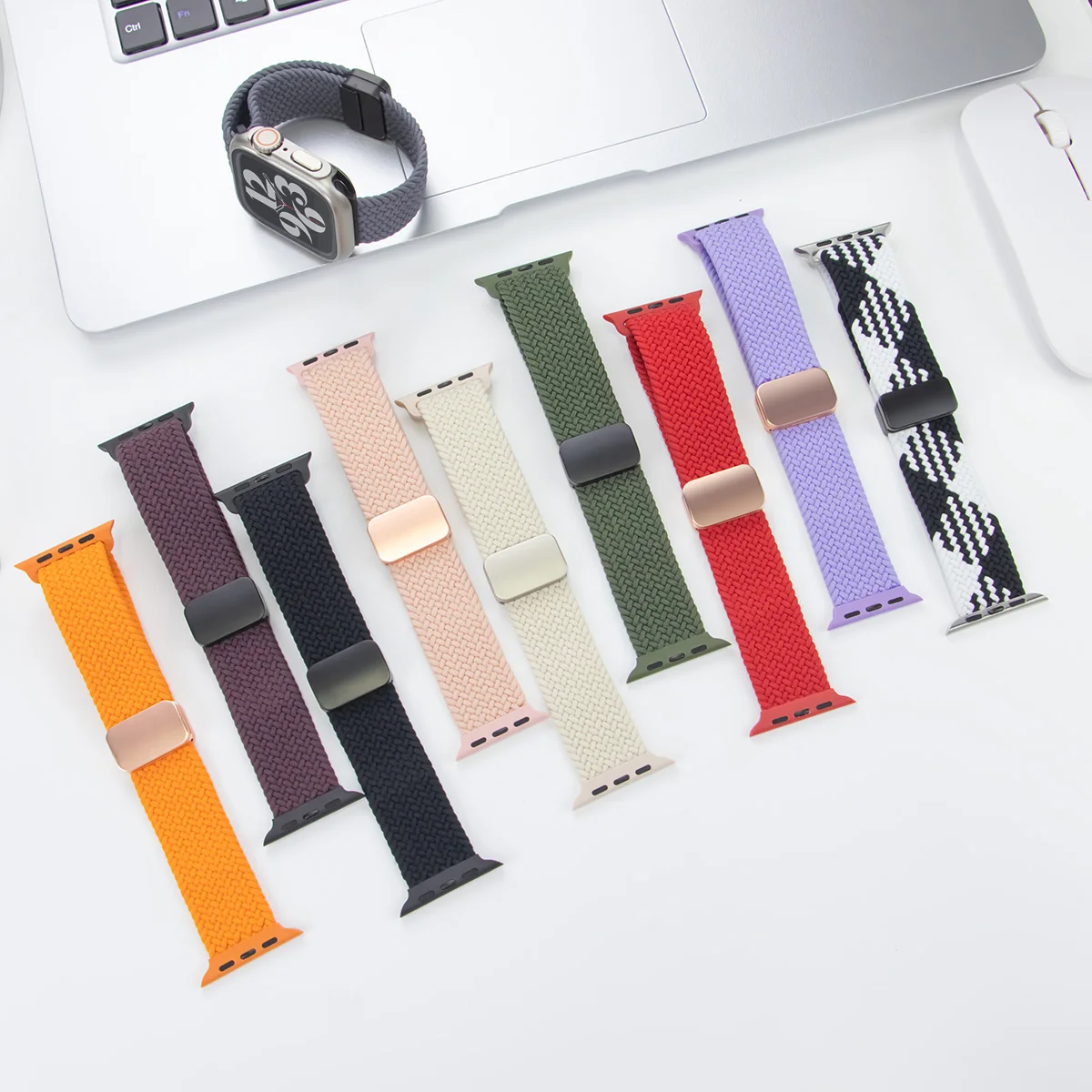 Strap+Case for Apple Watch Band 45mm 44mm 41mm 40mm Upgrade Ultra Magnetic Nylon Loop Bracelet for Iwatch Series 9 8 7 6 SE 5 4