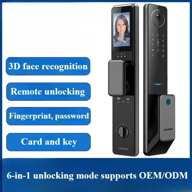 

Tuya Wifi 3D Face Smart Door Lock Security Camera Intelligent Fingerprint Password Biometric Electronic Key Unlock