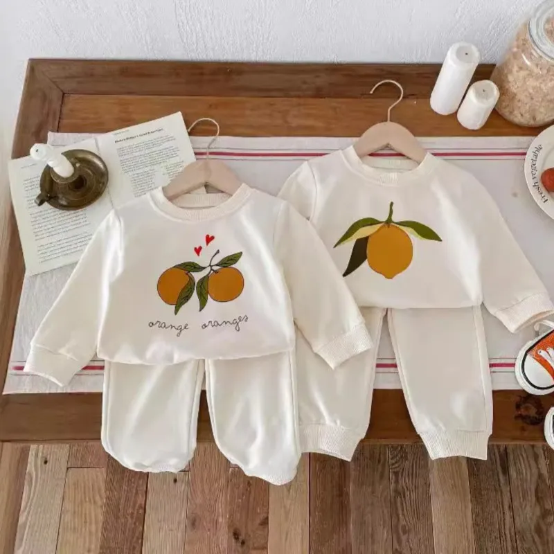 

Newborn Baby Boy Girl Cotton Fruit Printed Sport Clothes Set Sweatshirt+Pants Infant Toddler Casual Loose Suit Baby Clothes 0-2Y