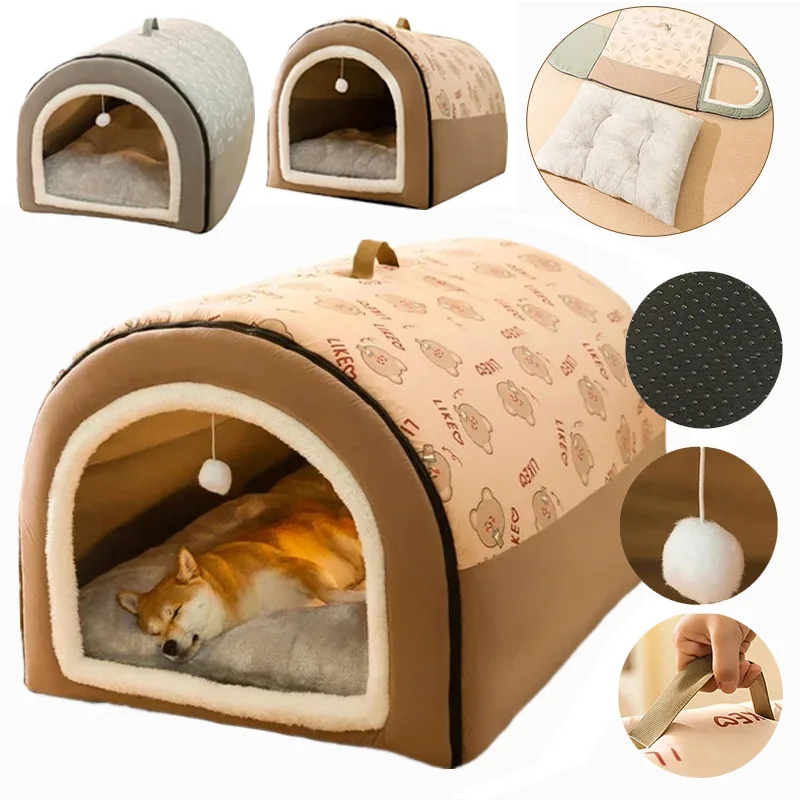 

Big Dog Kennel Warm Winter Dog House Mat Detachable Washable Dogs Bed Nest Deep Sleep Tent for Medium Large Dogs House Supplies