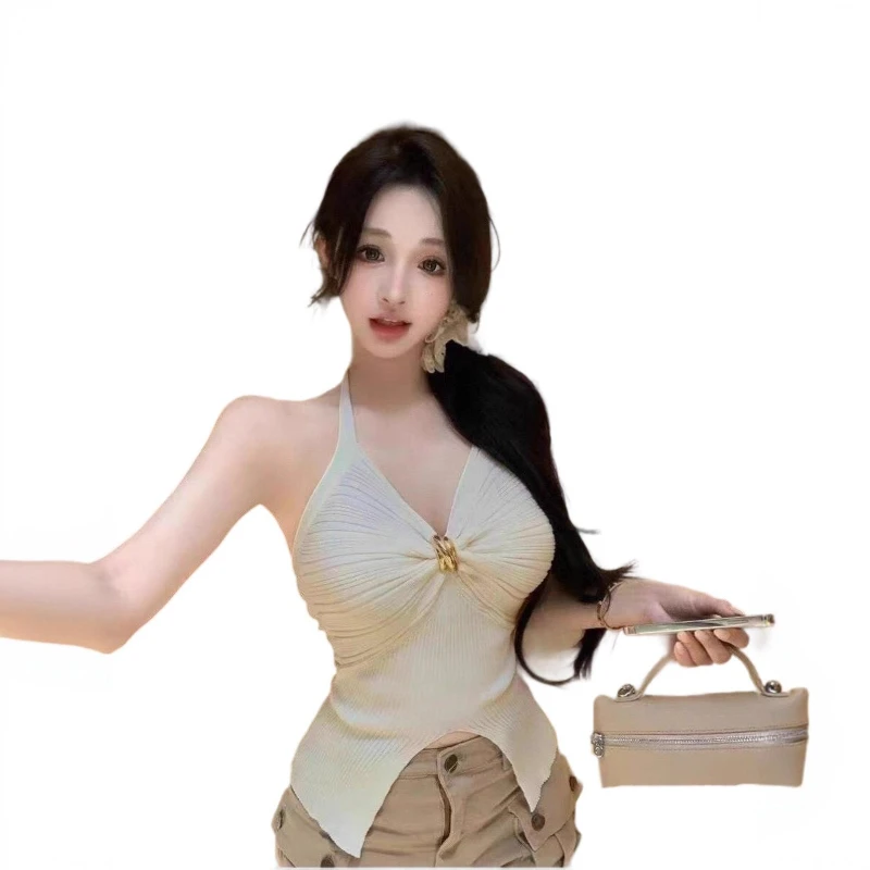 

Women Sexy Halter Deep V Neck Top Slim Fit Backless Crop Tank Top Y2k Polka Dot Open Back Sleeveless Cami Tops gilet