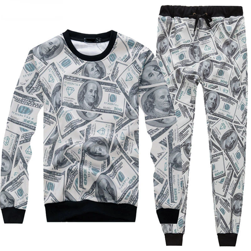 Harajulu New Funny 3D money pattern 100 dollar print sweat suits sweatshirt+sweatpants women men joggers sportsuits S-XXL R2392