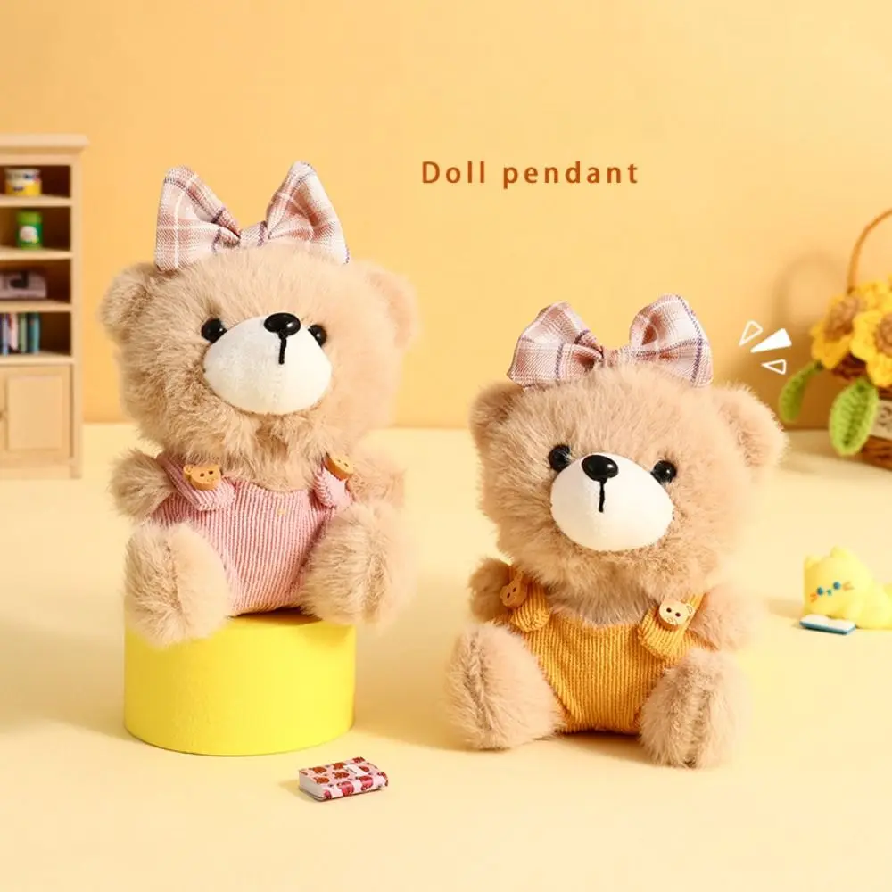 Lovely Animal Cute Bear Keychain Bow Decoration Cartoon Bag Pendant Furry Plush Stuffed Bear Dolls Kids