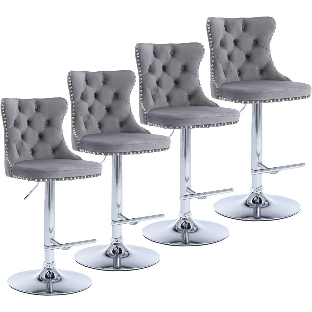 Swivel Bar Stools Set of 4,Adjustable Barstools with Back Velvet Tufted Counter Stools Modern Upholstered Bar Chairs