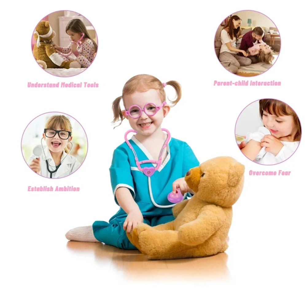 Kit de médico WizKidz para bebês, conjunto de brincadeiras médicas com estetoscópio iluminado e ferramentas de dentista, brincadeira de simulação e fantasia para meninas e meninos