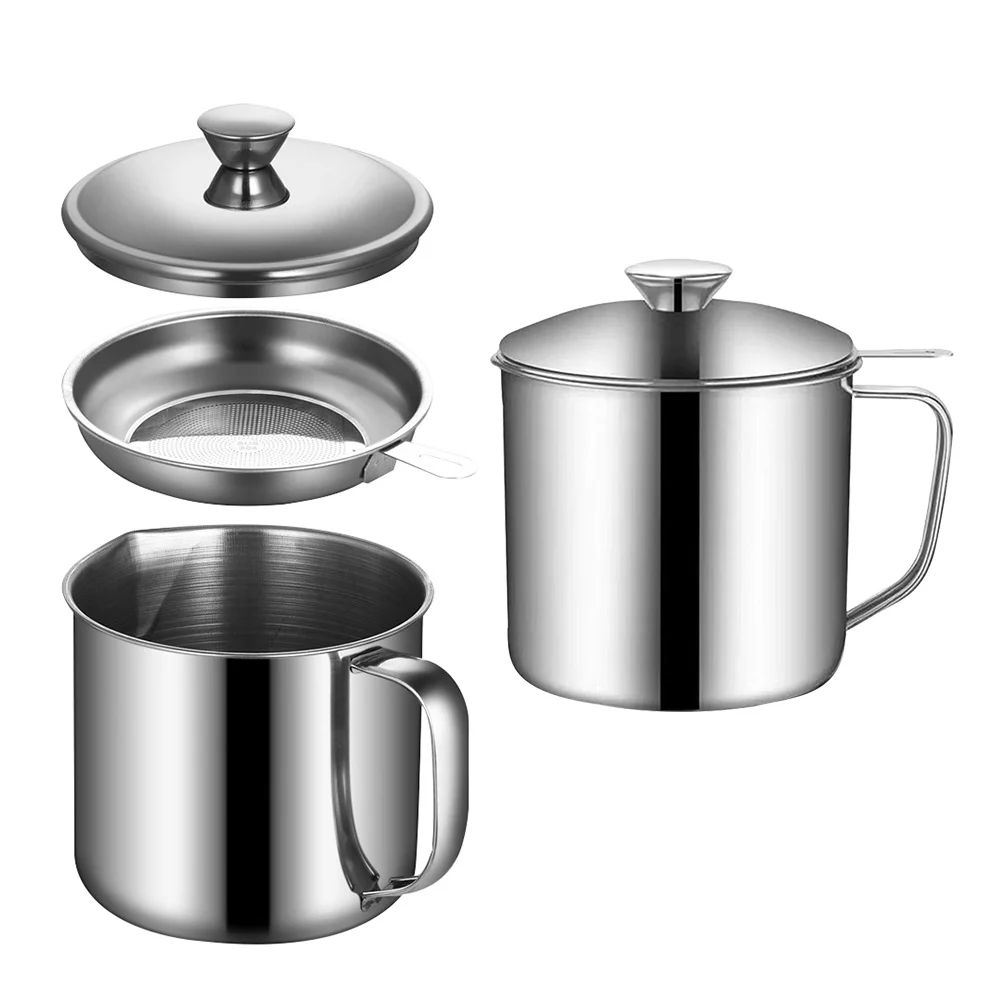 

2Pcs Stainless Steel Oil Strainer Pot Kitchen Grease Container Bacon Grease Saver Cooking Oil Filter with Fine Mesh