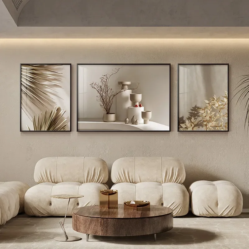 for Living Room Sofa Background Wall Decorative Painting Modern Simple Hanging Art 2023 New Non Punching Still Life Triptych