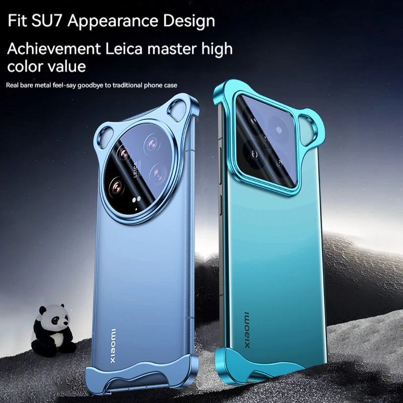 Aluminum alloy special-shaped Shockproof Bumper Bar For Xiaomi 14 14 Pro 14 Ultra Full lens protection Luxury Metal Rimless Cas