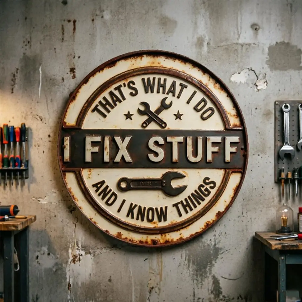 Metal Decorative Tag Vintage Garage Sign with Wrench Design Large Retro Distressed Wall Art for Bar Counters Tool Corners Man Ca