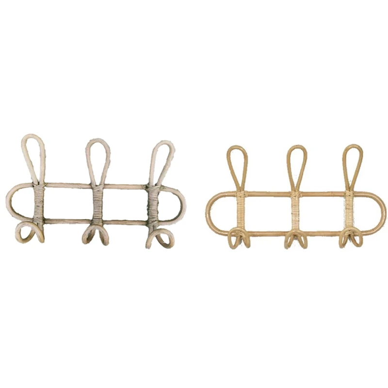 Rattan Wall Hooks - Kids Room Decorative Hanger, Clothes & Hat Organizer, Hanging Storage Rack For Children's Garments