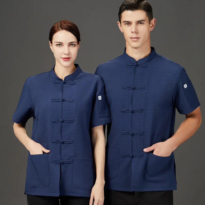 Chef Overalls Men'S Short Sleeve Hotel Restaurant Canteen Breathable Sweat Absorbing Fashion Western Food Back Chef Uniform