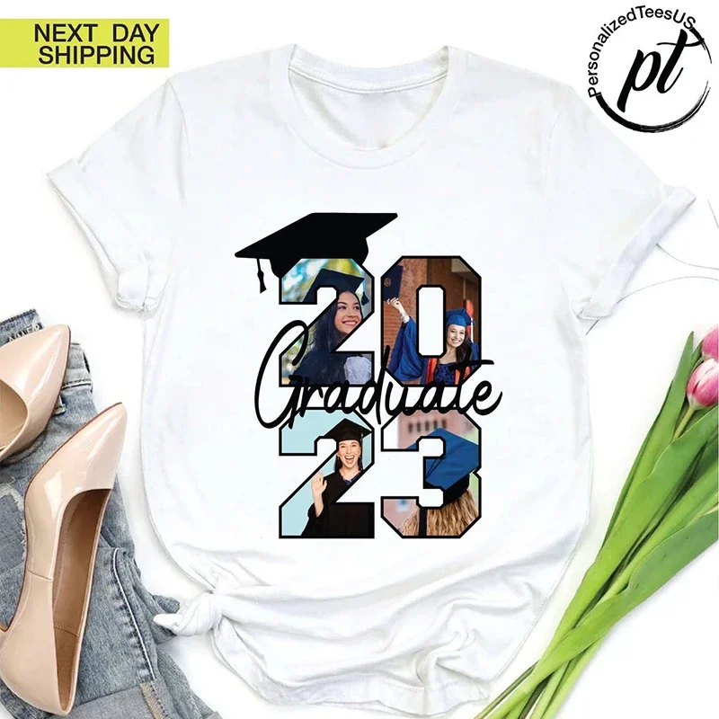 Graduate 2023 with Photo Women T Shirt Your Picture Here Graduation Class Photo Retrospective Girls Clothes Design Here Tshirt