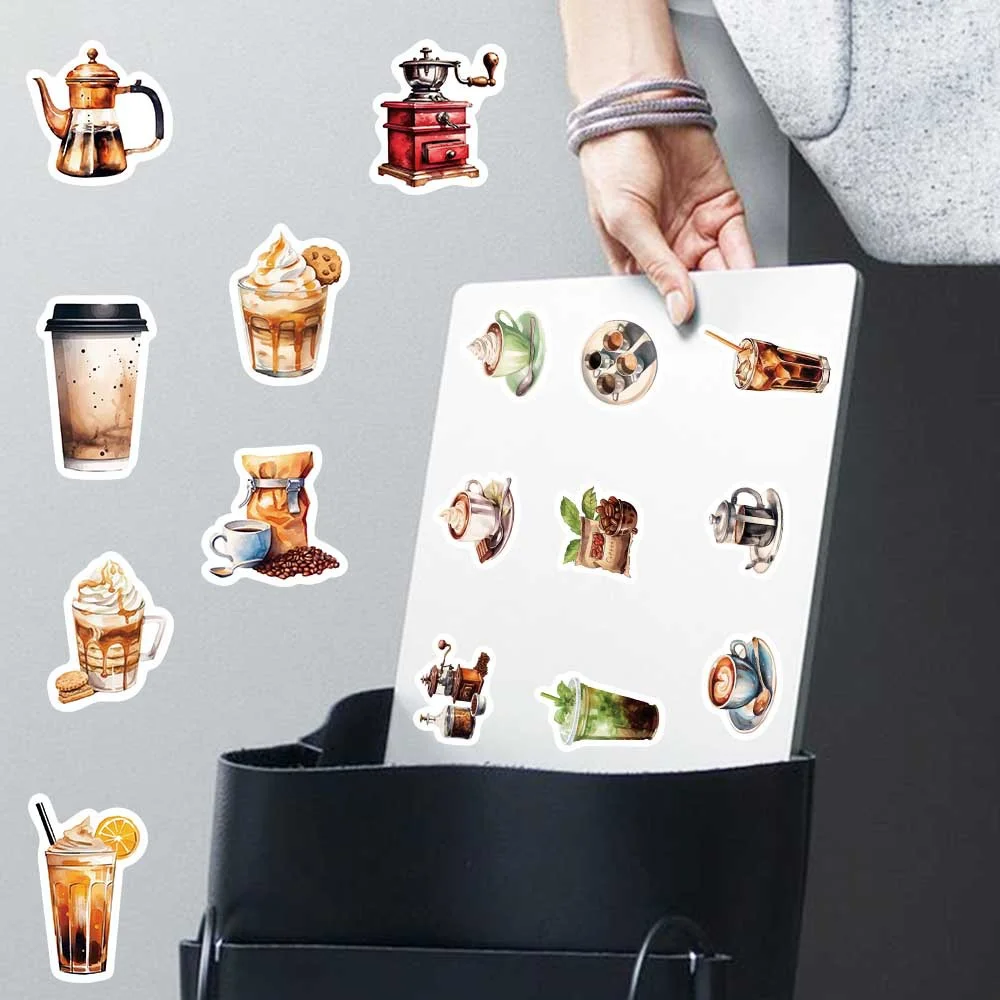 50PCS Cartoon Kaffee Enthusiasten Graffiti Aufkleber für Helm Fahrrad Hand Konto Federmäppchen Aufkleber