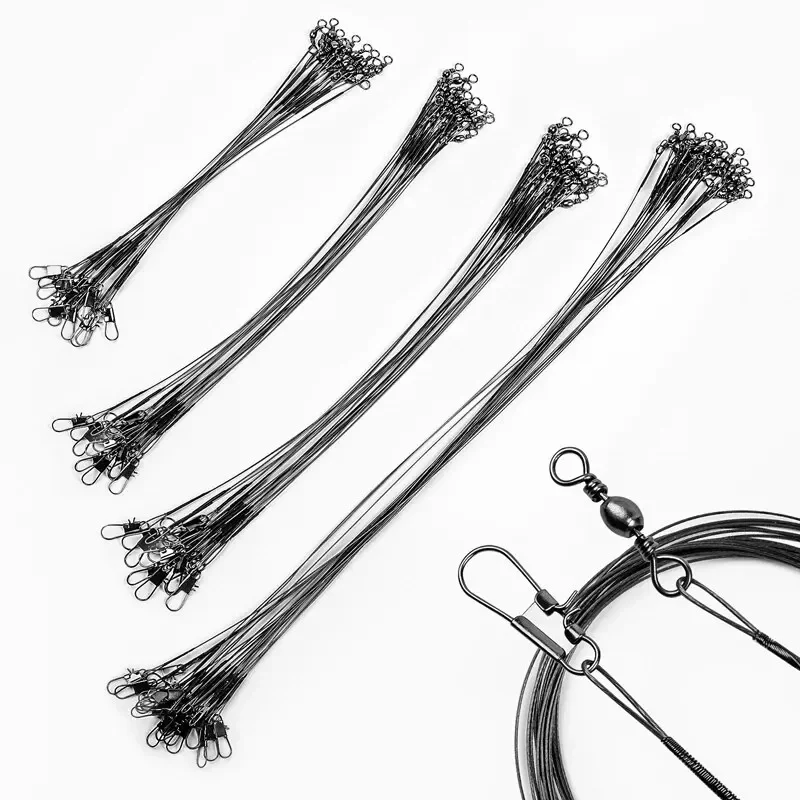 20PC Anti Biss Stahl Angelschnur 15/20/25/30cm Stahl Draht Vorfach Mit Wirbel angeln Zubehör Angeln Draht Olta Leadcore Leine