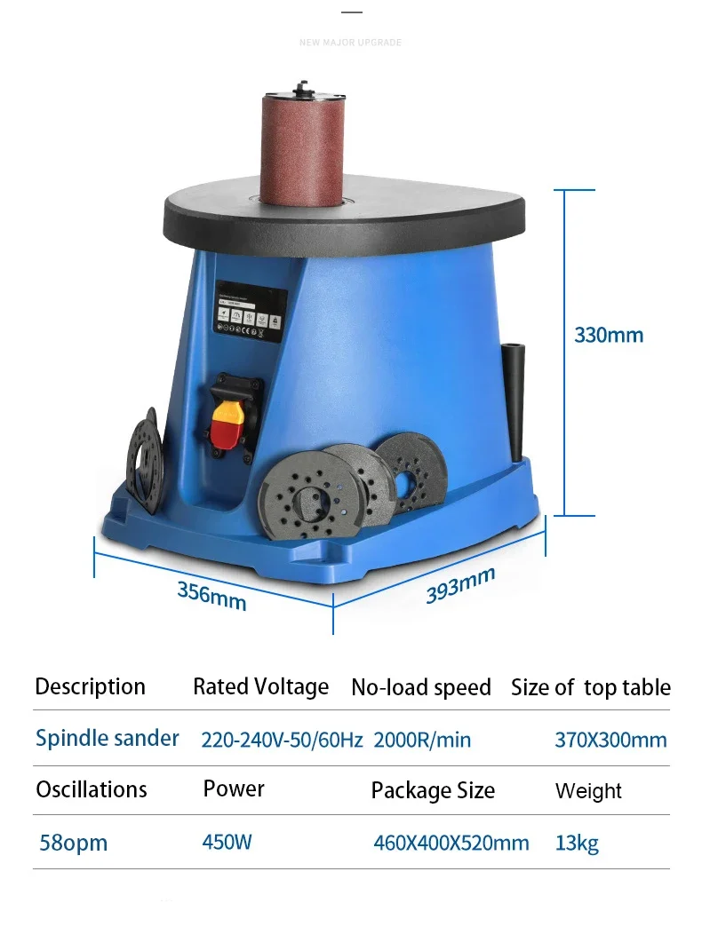 14'' Oscillating Spindle Sander Spindle Vibration 6 Kinds Of Sand Belts 2000RPM 450W High Power Bass Dust-free Grinding