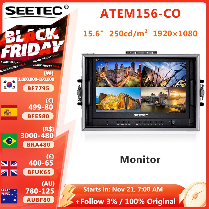 SEETEC ATEM156-CO 15.6” 4K HDMI-compatible Multiview Portable Live Streaming Broadcast Director Monitor ATEM Mini Mixer Pro