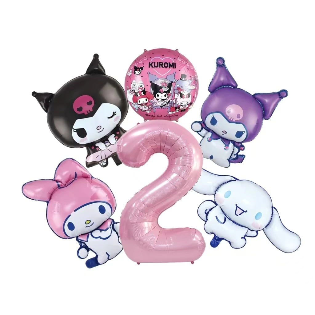 6 PCS Sanrio Kuromi Melody Pink 40 Inch Foil Balloon Set Girls Happy Birthday Party Helium Ball Supplies Baby Shower Decoration