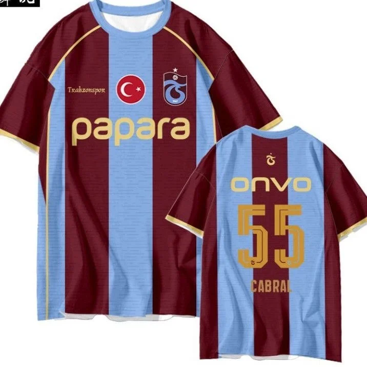 26-27 Türkische Superliga Trabzon Team Uniform Salah Fußballkleidung 3D Schnelltrocknend Kurzarm Heimtrikot Familien-Set – Detail 9