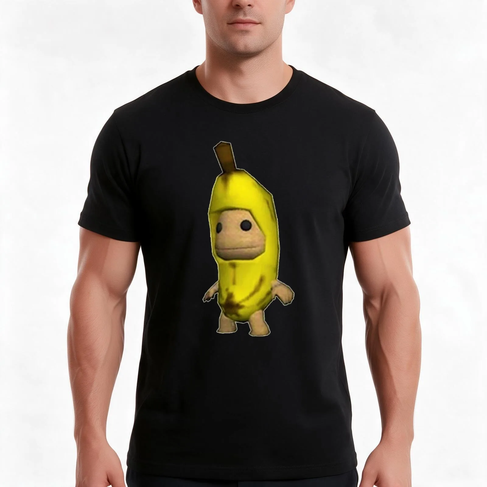 banana sackboy T-Shirt, Summer Casual Cotton Tee, Oversized Streetwear Tops, Vintage Graphic Print, Loose Fit Short Sleeve