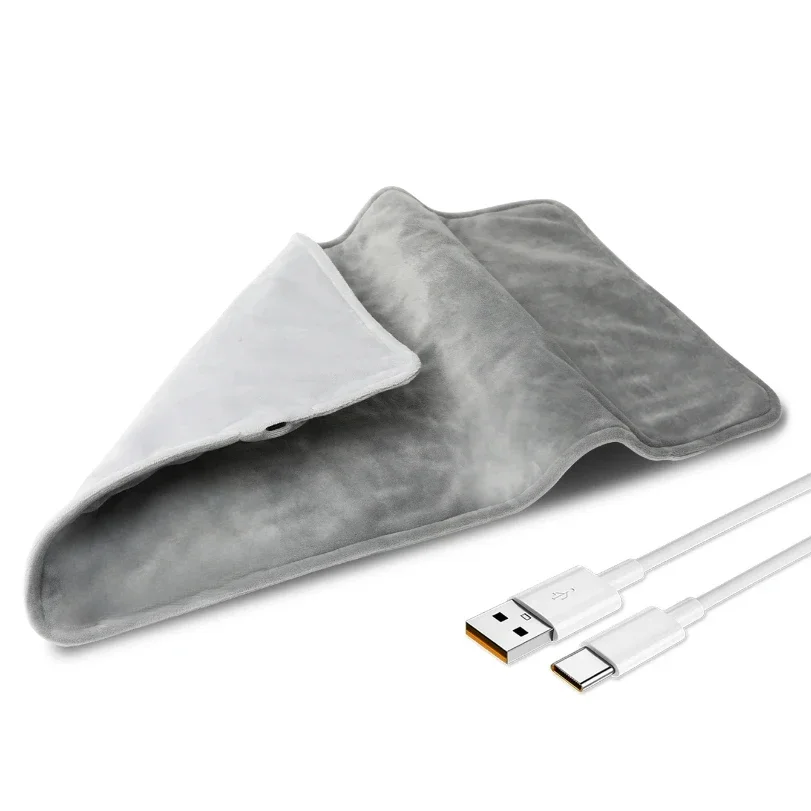 Coussin chauffant électrique USB 5V pour crampes et soulagement des maux de dos, coussin chauffant avec câble de 59 pouces, Mini couverture chauffante, 19.6x11.8 pouces, gris