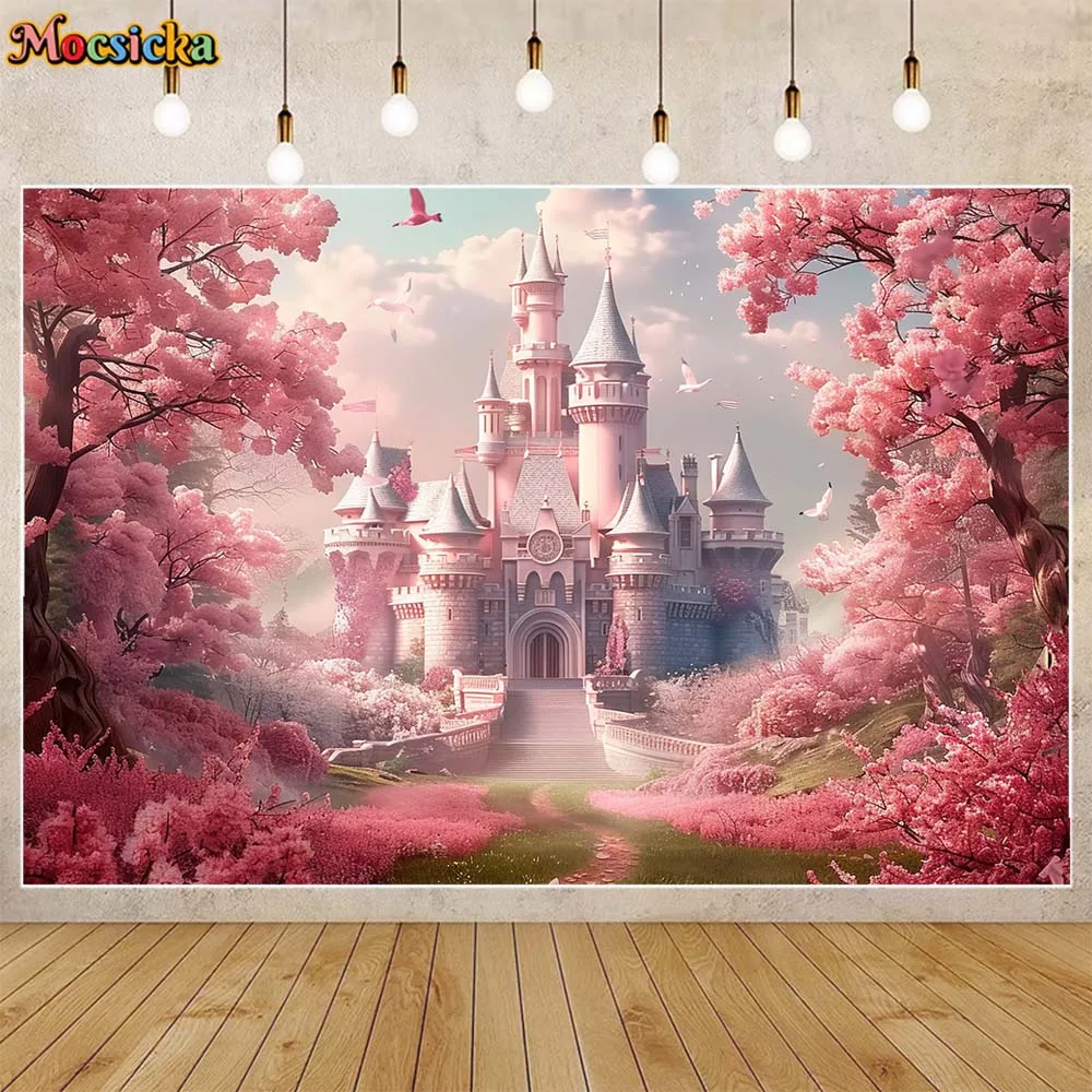 

Mocsicka Dream Fairytale Castle Garden Backdrop for Photography Girl Princess Birthday Portrait Photo Background Photocall Props