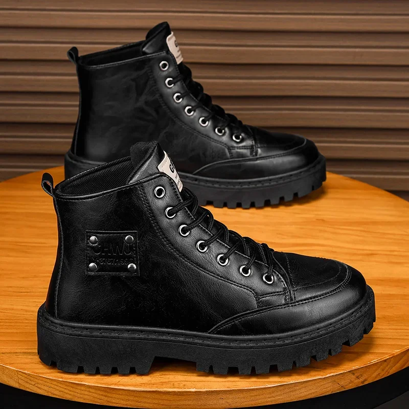 Botas de senderismo informales para hombre, zapatos con plataforma alta, punta redonda, resistentes al desgaste, tendencia joven, otoño e invierno, 2024