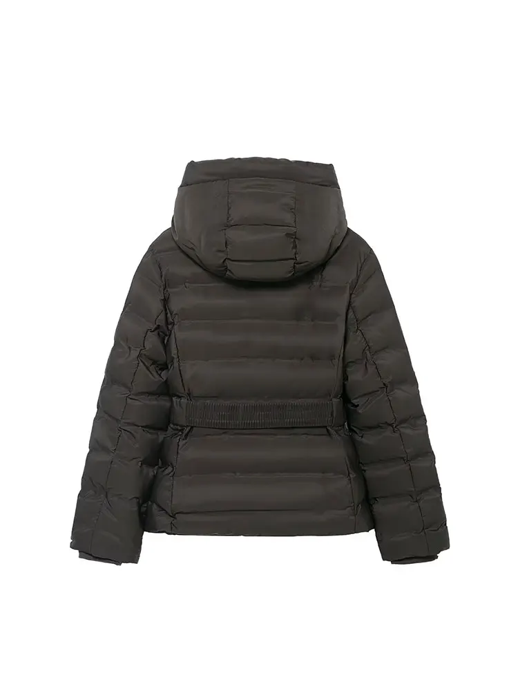 2025 여성 신상 패션 솔리드 긴 소매 지퍼 후드 파카 코트 벨트 포함 여성 캐주얼 코트